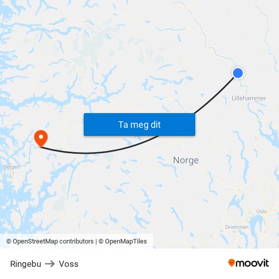 Ringebu to Voss map