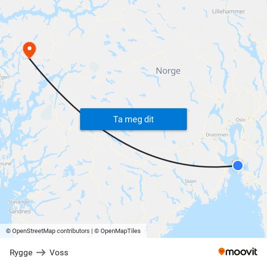 Rygge to Voss map