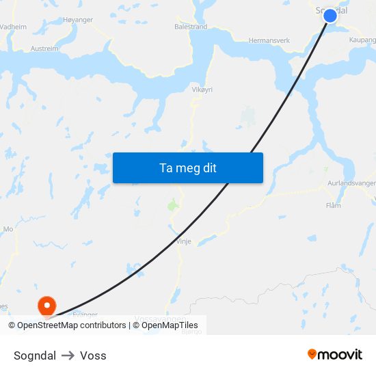 Sogndal to Voss map