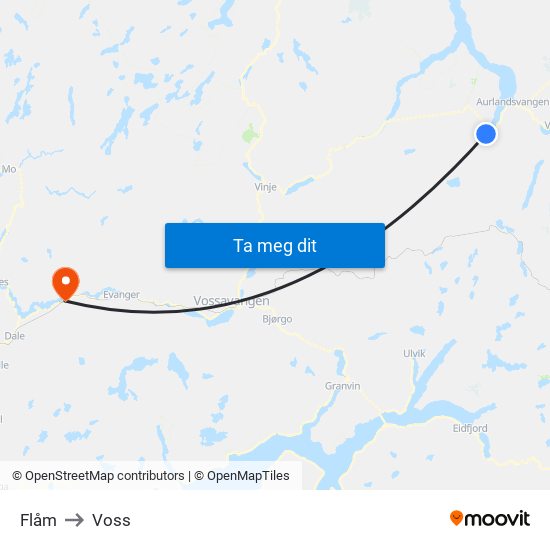 Flåm to Voss map