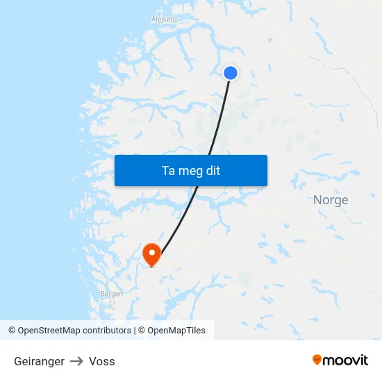 Geiranger to Voss map