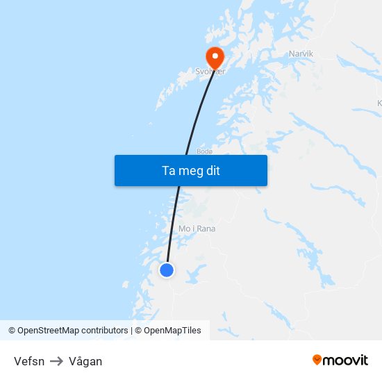 Vefsn to Vågan map