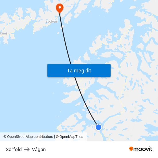 Sørfold to Vågan map