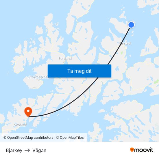 Bjarkøy to Vågan map