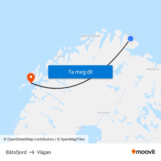 Båtsfjord to Vågan map