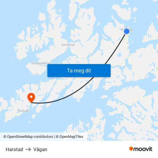 Harstad to Vågan map
