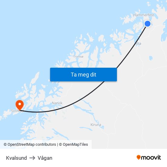 Kvalsund to Vågan map