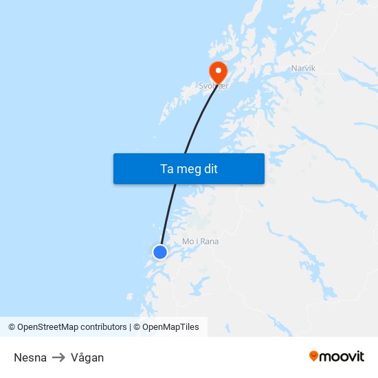 Nesna to Vågan map