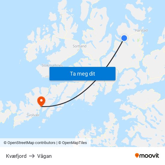 Kvæfjord to Vågan map