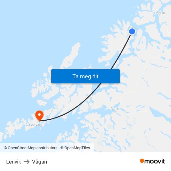 Lenvik to Vågan map