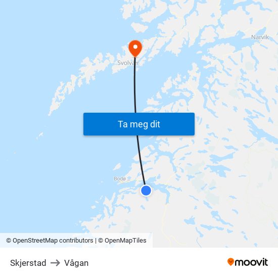 Skjerstad to Vågan map