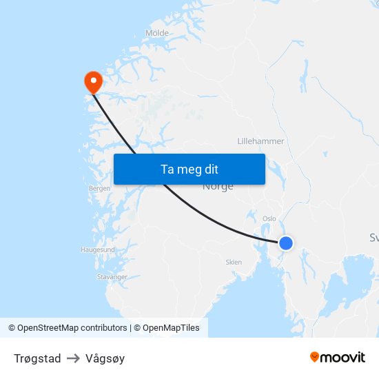 Trøgstad to Vågsøy map