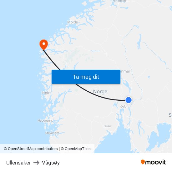 Ullensaker to Vågsøy map