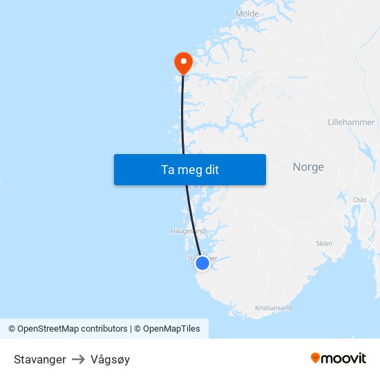 Stavanger to Vågsøy map