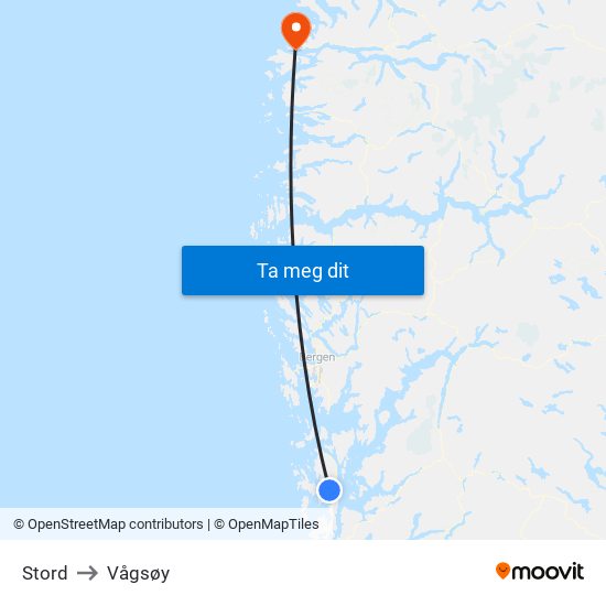 Stord to Vågsøy map