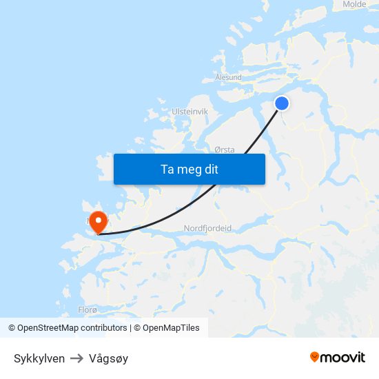 Sykkylven to Vågsøy map