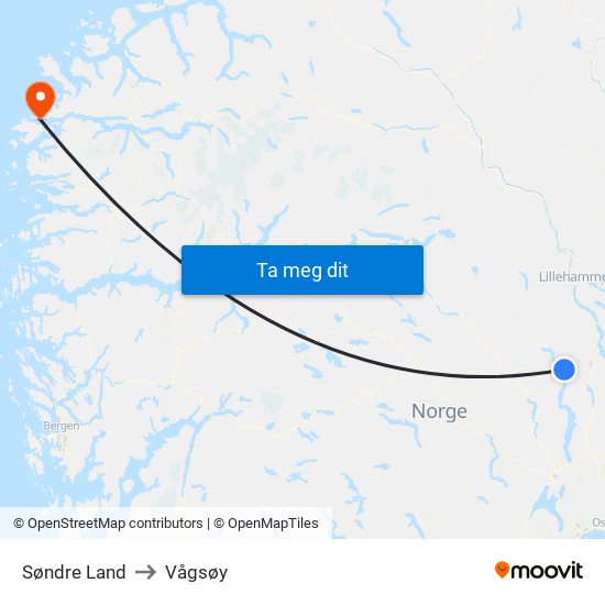 Søndre Land to Vågsøy map