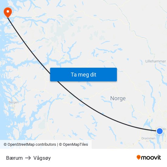 Bærum to Vågsøy map