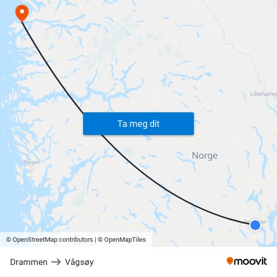 Drammen to Vågsøy map