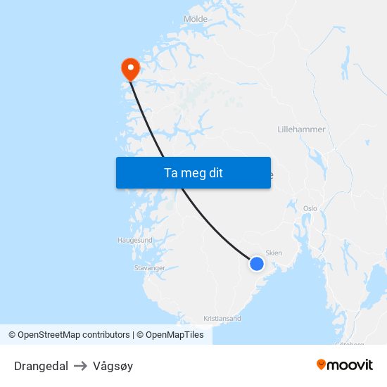 Drangedal to Vågsøy map