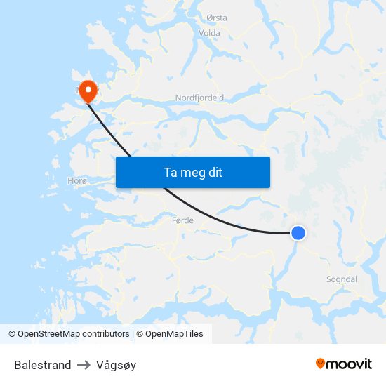 Balestrand to Vågsøy map