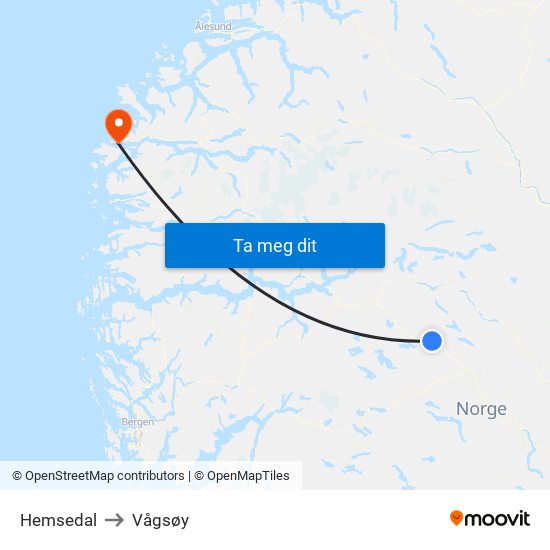 Hemsedal to Vågsøy map