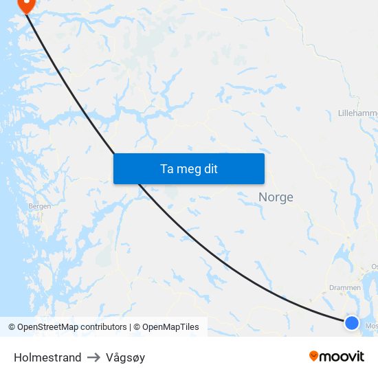 Holmestrand to Vågsøy map