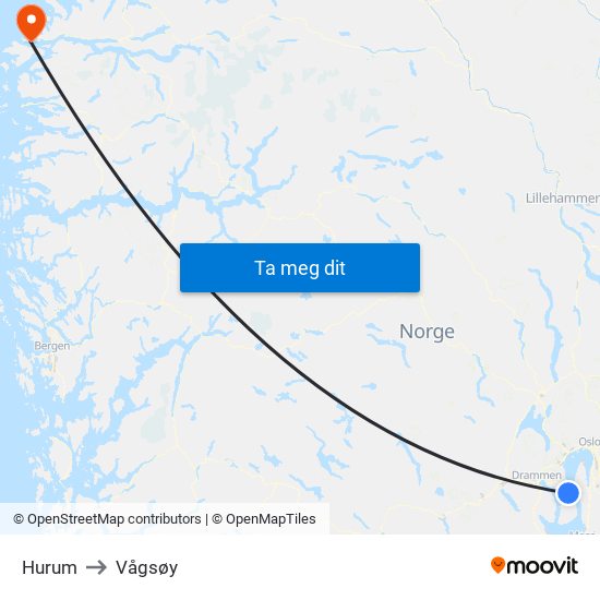 Hurum to Vågsøy map