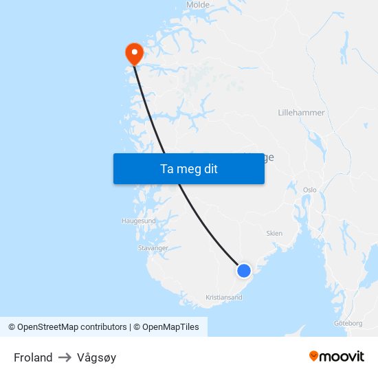 Froland to Vågsøy map