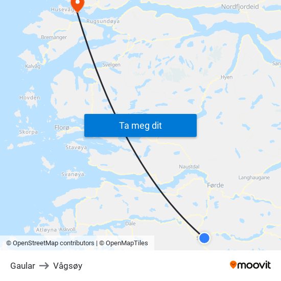 Gaular to Vågsøy map