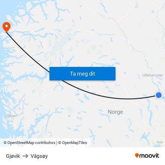 Gjøvik to Vågsøy map