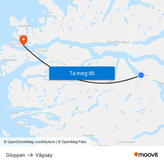Gloppen to Vågsøy map