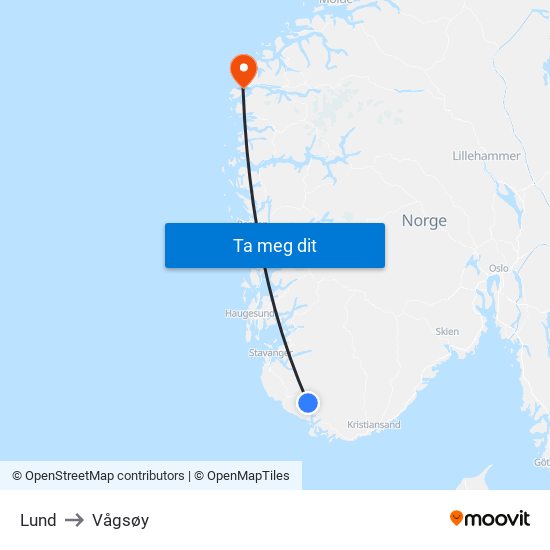 Lund to Vågsøy map