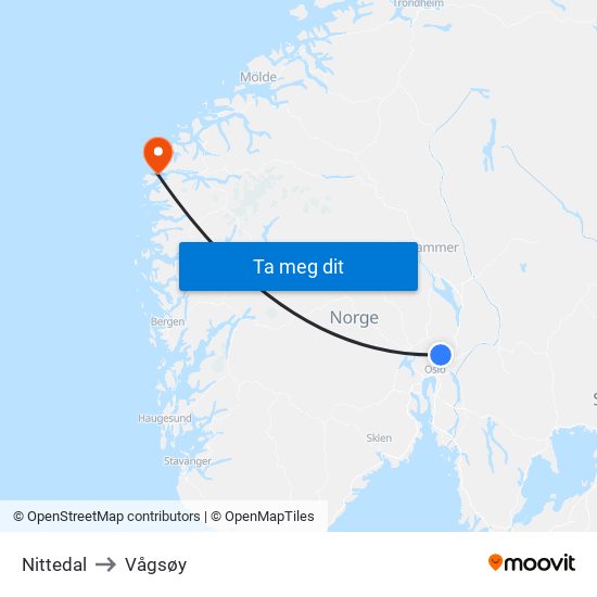 Nittedal to Vågsøy map