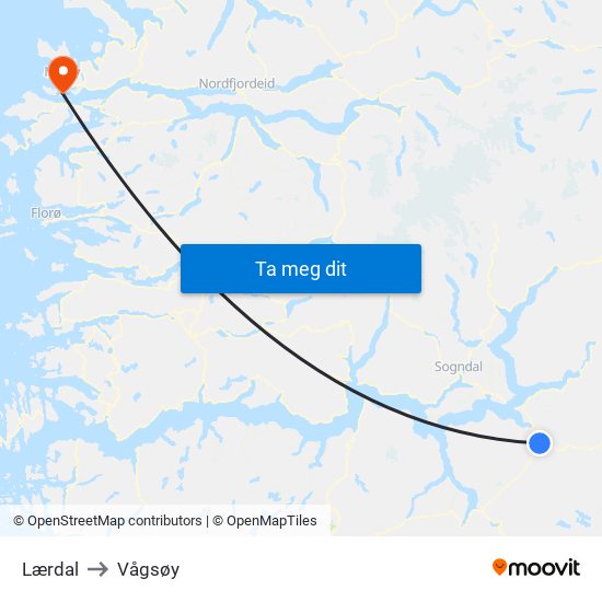 Lærdal to Vågsøy map