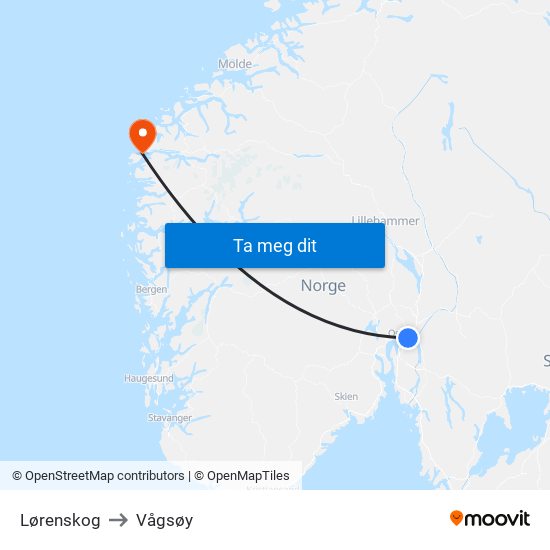 Lørenskog to Vågsøy map