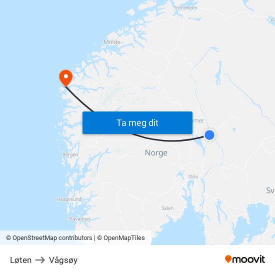 Løten to Vågsøy map