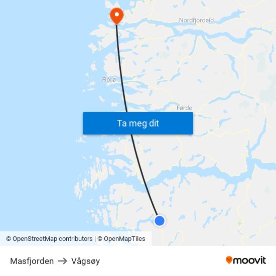 Masfjorden to Vågsøy map