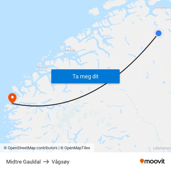 Midtre Gauldal to Vågsøy map
