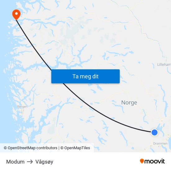 Modum to Vågsøy map