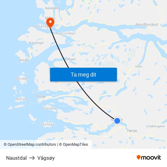 Naustdal to Vågsøy map