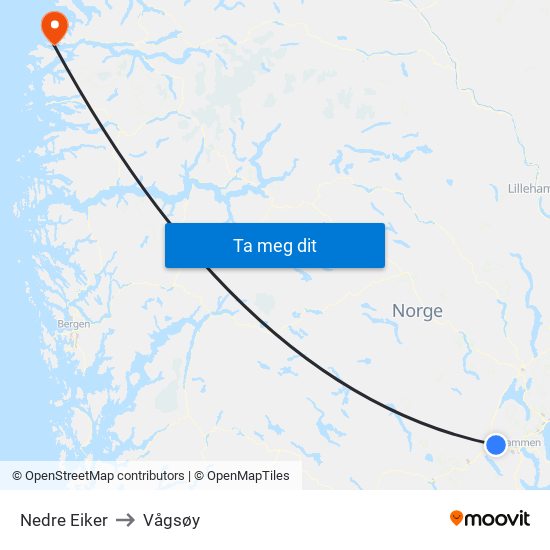 Nedre Eiker to Vågsøy map