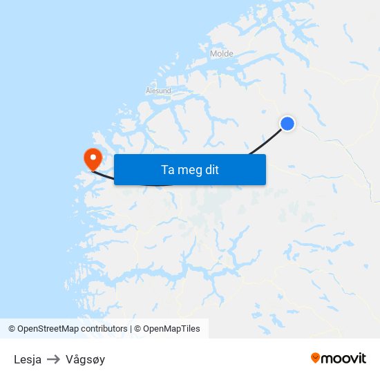 Lesja to Vågsøy map