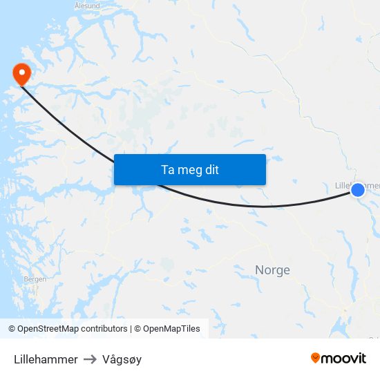 Lillehammer to Vågsøy map