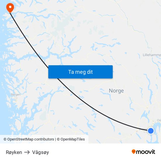 Røyken to Vågsøy map