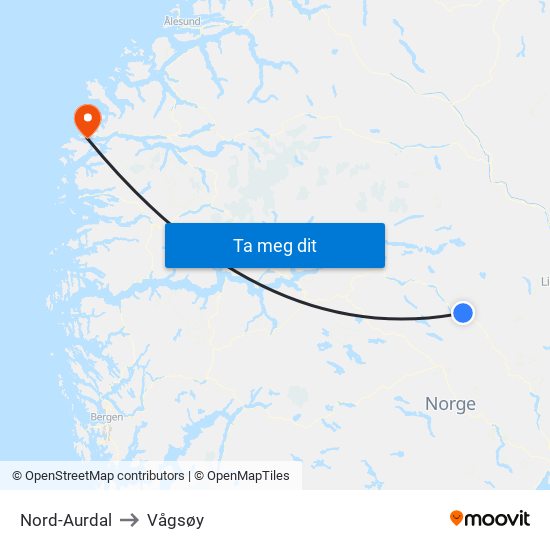 Nord-Aurdal to Vågsøy map