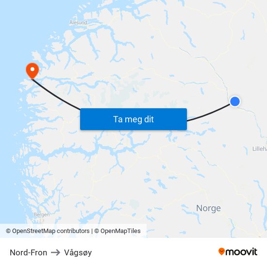 Nord-Fron to Vågsøy map