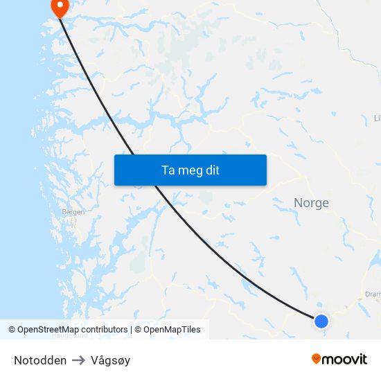 Notodden to Vågsøy map