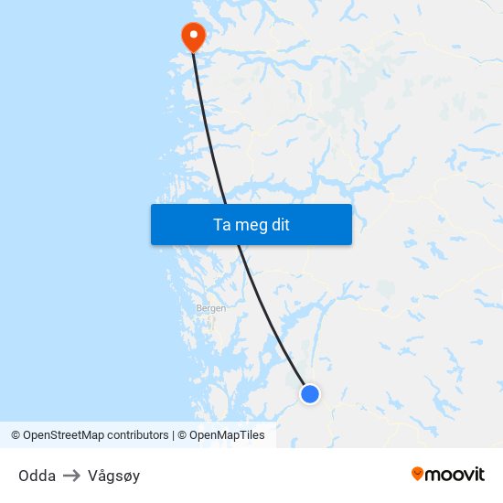 Odda to Vågsøy map