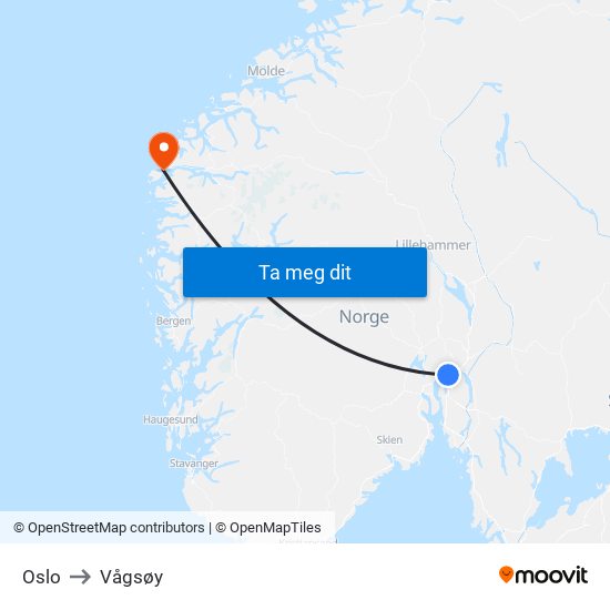 Oslo to Vågsøy map